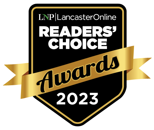 black and gold ribbon 2023 LNP Lancaster Online Readers Choice Awards for hearing aids logo