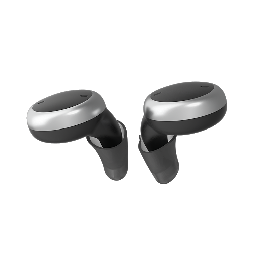 black_and_silver_signia_active_pro_hearing_aids_with_grey_click_sleeves_available_in_elizabethtown_near_masonic_village