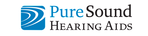 lancaster pure sound hearing logo with blue and black letters and picture of echo sound waves in blue and white