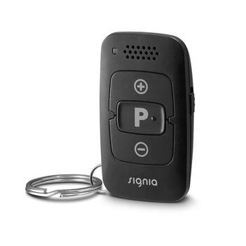 black signia pocket remote with keychain for hearing aids