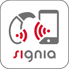 red_grey_signia_logo_grey_behind_the_ear_hearing_aid_and_grey_smartphone_with_emanating_red_signals_available_in_lititz_pa