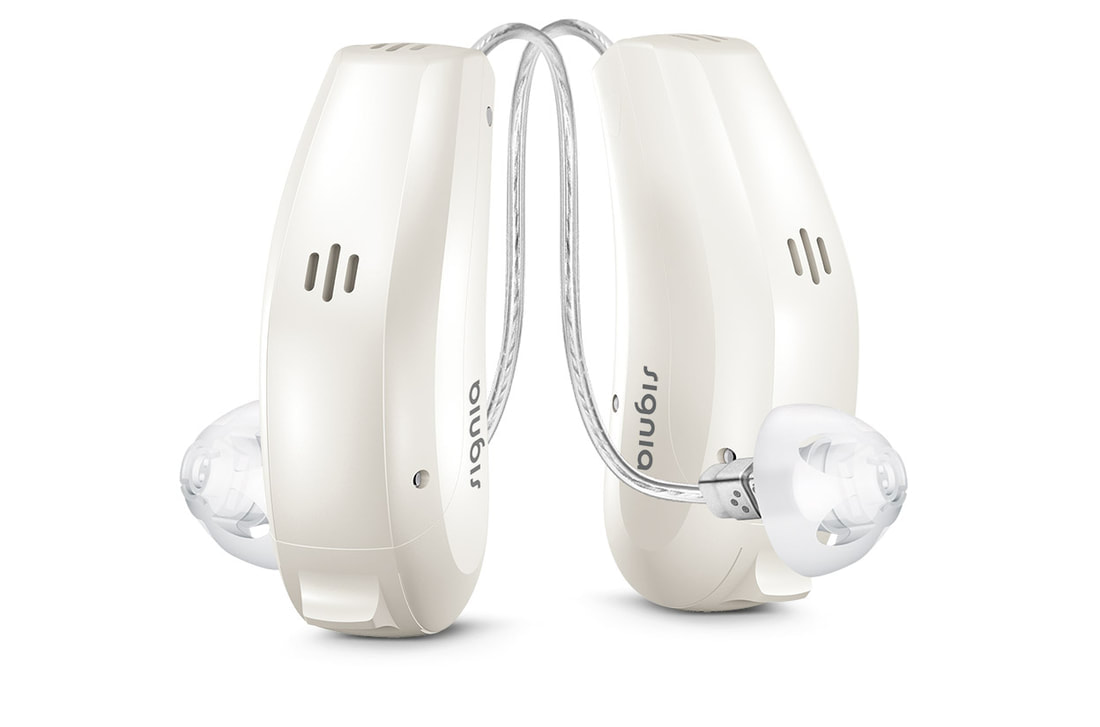 white signia behind the ear digital hearing aids